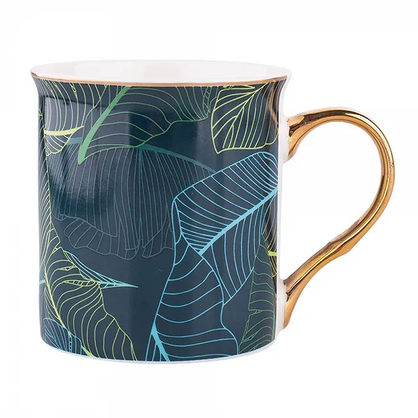 ALTOM DESIGN TROPICAL NATURE Porcelanowy kubek prosty 250ml ze złotym uchem