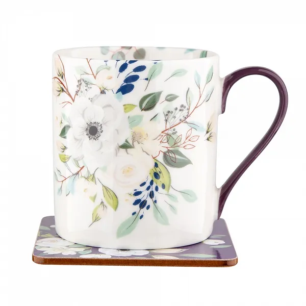 ALTOM DESIGN INEZ kubek porcelanowy do kawy i herbaty 350 ml DEK. A z podkładką GIFT BOX