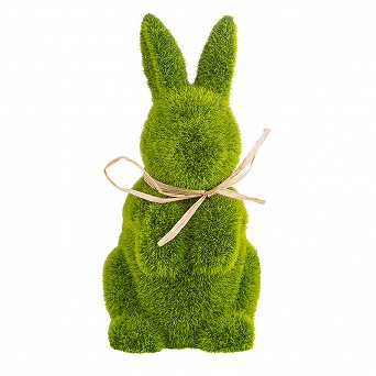 ALTOM DESIGN figurka porcelanowa pokryta sztuczną trawą / ozdoba świąteczna na Wielkanoc Zając zielony 11X9X19 cm