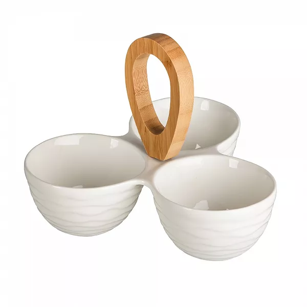 ALTOM DESIGN REGULAR porcelanowy kpl. 3 miseczek z uchwytem bambusowym