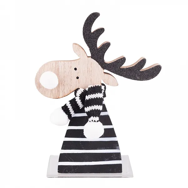 ALTOM DESIGN figurka drewniana Boże Narodzenie renifer czarny w paski 18x14x2 cm