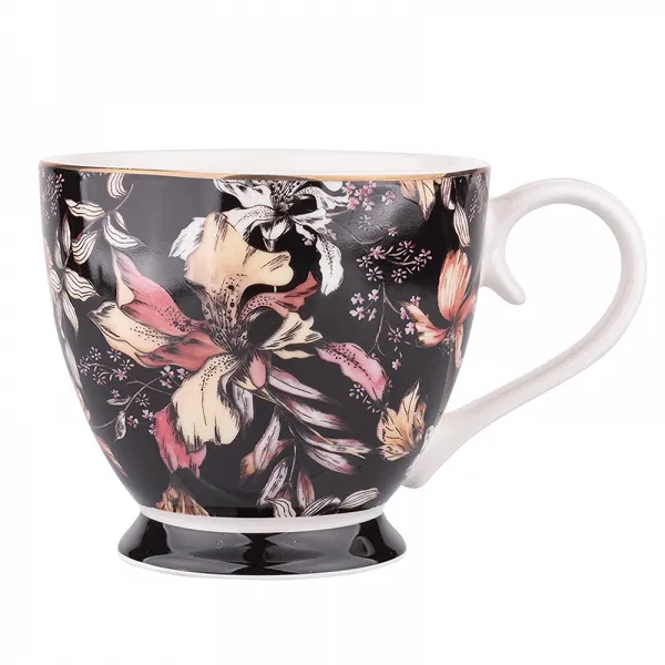 ALTOM DESIGN BLACK LILY porcelanowa filiżanka jumbo duża na stopce 350 ml