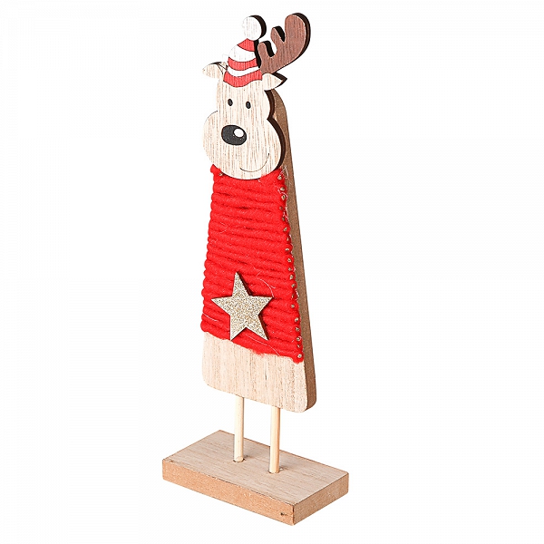 ALTOM DESIGN figurka drewniana na Boże Narodzenie ozdoba świąteczna renifer w czerwonym sweterku 9x5x28cm
