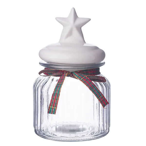 ALTOM DESIGN słoik ozdobny świąteczny 650ml relief z ceramiczną pokrywką gwizdka biała