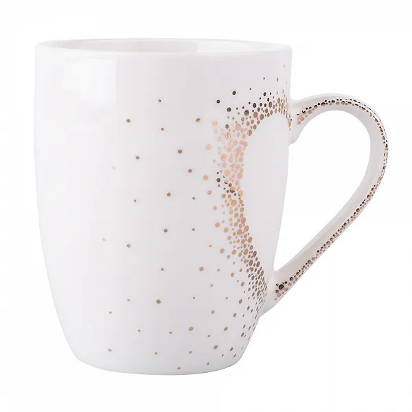 ALTOM DESIGN HEART REFLECTION Porcelanowy kubek baryłka ze złotym uchem 300ml biały
