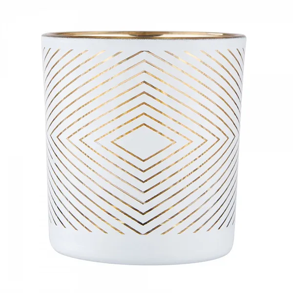 ALTOM DESIGN świecznik szklany biały 7x8cm dek. geometryczna