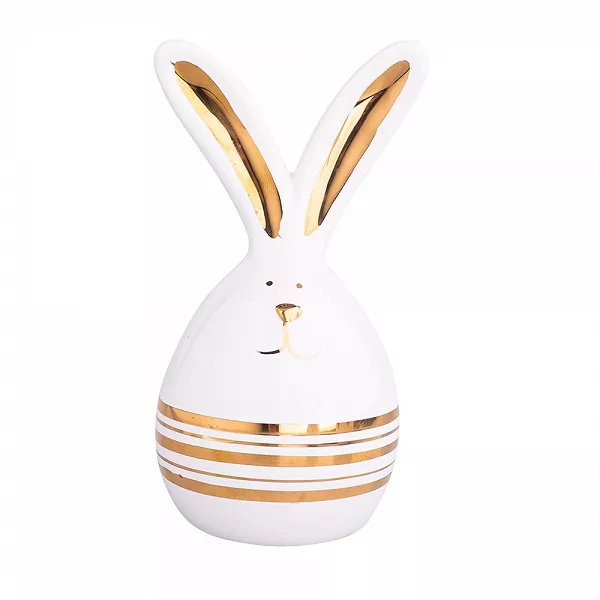 ALTOM DESIGN figurka ceramiczna / ozdoba świąteczna na Wielkanoc Zając ze złotymi uszami 6,5x6,5x12,5 cm