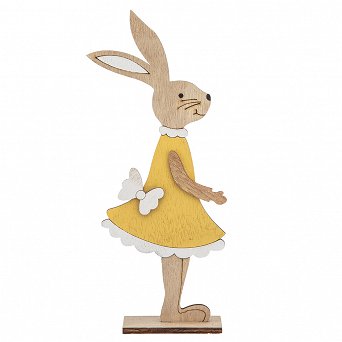 ALTOM DESIGN figurka drewniana Pani zając z welurową sukienka 8,5x3,5x22,5 cm żółty