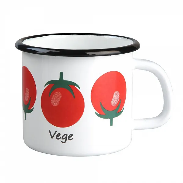 SILESIA RYBNIK MODERN VEGE kubek emaliowany z uchem 0,45L 9x9cm biały/motyw pomidor (gaz/indukcja)