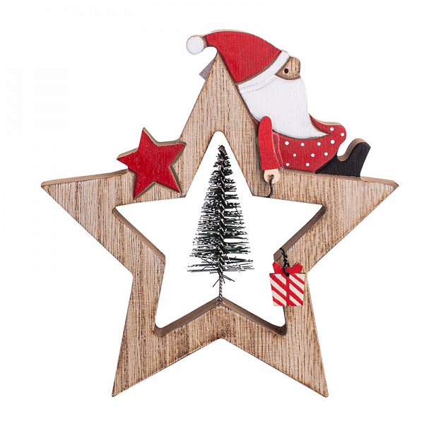 ALTOM DESIGN ozdoba na Boże Narodzenie figurka drewniana gwiazdka z Mikołajem 15,5x15x2 cm