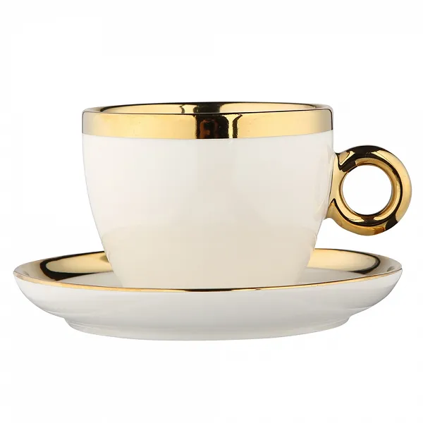 ALTOM DESIGN Palazzo filiżanka ze spodkiem 200 ml kremowa w opasce porcelanowa