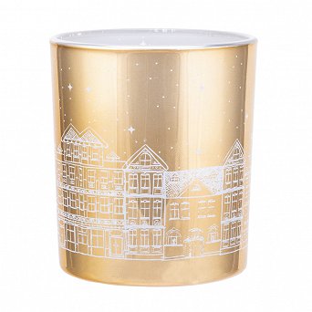 ALTOM DESIGN świecznik szklany złooty z asnym wnętrzem 9x10cm dek. kamieniczki
