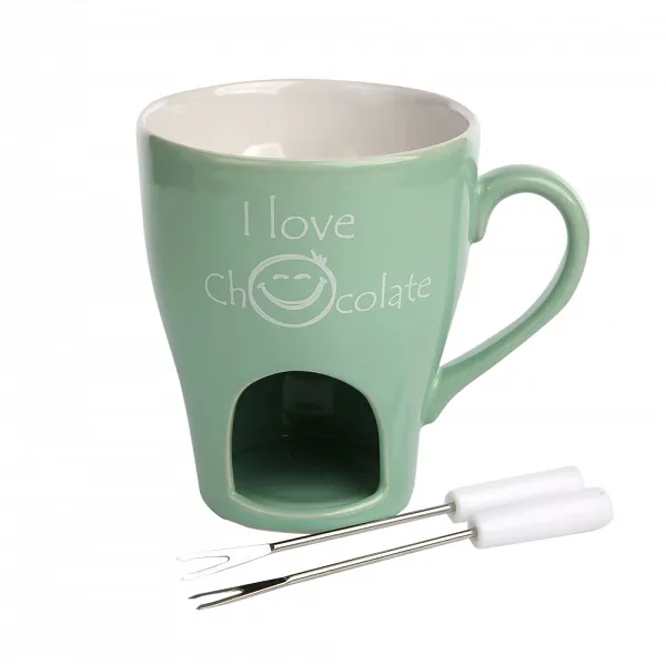 ALTOM DESIGN DEK. I LOVE CHOCOLATE fondue kubek z widelczykami czarny/miętowy 200ml 