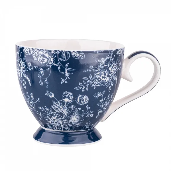 ALTOM DESIGN ELISABETH filiżanka do kawy i herbaty porcelanowa jumbo na stopce 350 ml granatowa