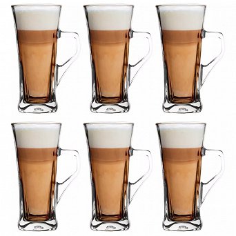 ALTOM DESIGN GEO Zestaw 6 kubków szklanych na stopce do latte lub herbaty 330 ml