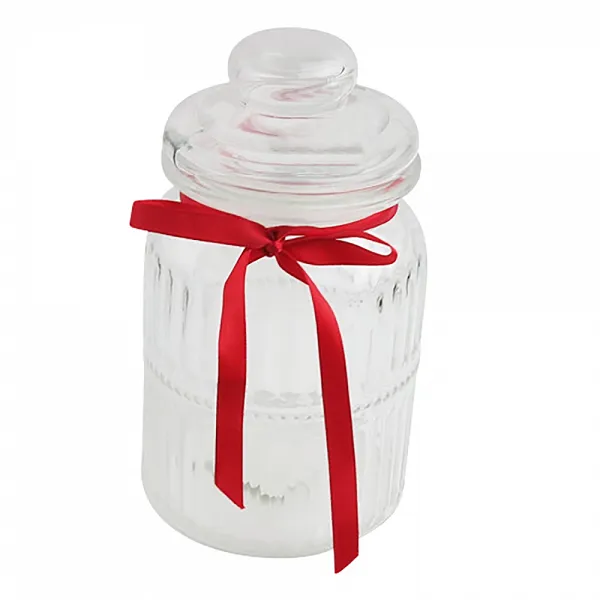 ALTOM DESIGN słoik do przechowywania ozdobny 900ml relief nowy z kokardką czerwoną