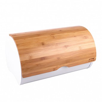 ALTOM DESIGN chlebak / pojemnik na pieczywo metalowy z bambusową pokrywką biały 38x24x20 cm