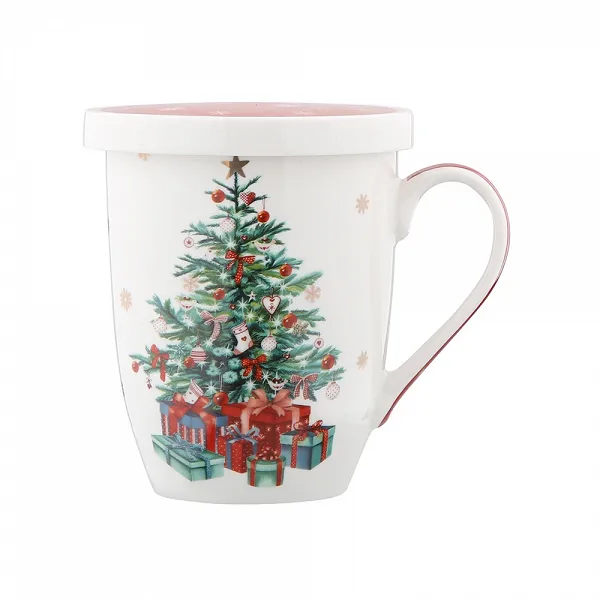 ALTOM DESIGN CHRISTMAS TREE kubek baryłka na Święta Boże Narodzenie z zaparzaczem i pokrywką 300 ml
