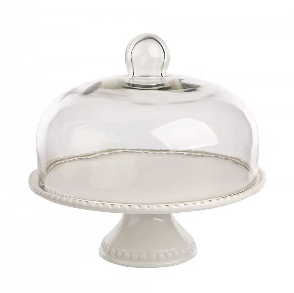 ALTOM DESIGN patera na ciasto i tort na nóżce porcelanowej 27,5x26cm z pokrywką szklaną