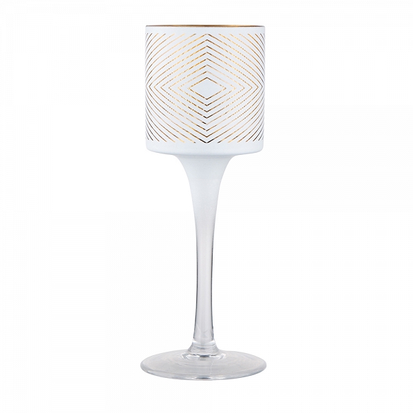 ALTOM DESIGN świecznik szklany beżowy z białym wnętrzem na stopce 7x20cm dek. geometryczna