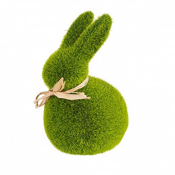 ALTOM DESIGN figurka porcelanowa pokryta sztuczną trawą / ozdoba świąteczna na Wielkanoc Zając zielony 10X8X14,5 cm