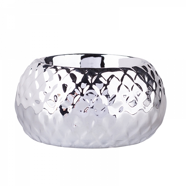 ALTOM DESIGN świecznik ozdobny porcelanowy na tealighty / podgrzewacze RELIEF SREBRNY 7,5x7,5x3,5 cm