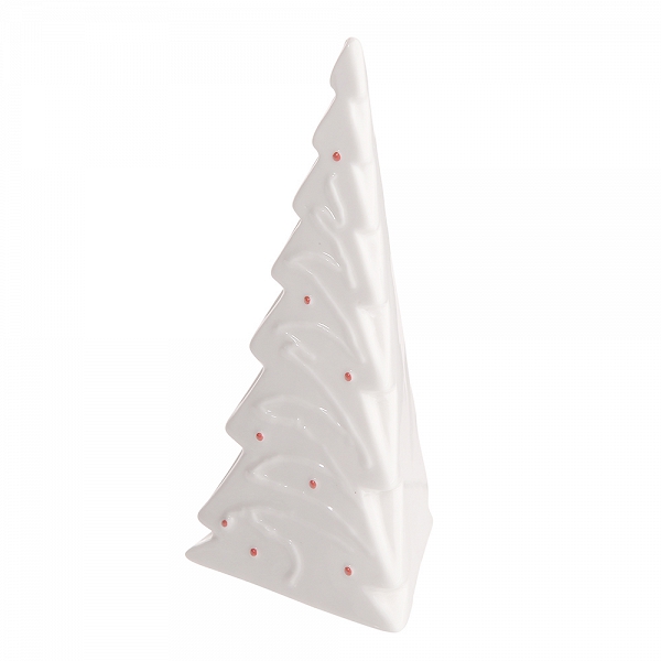 ALTOM DESIGN figurka na Boże Narodzenie ozdoba świąteczna porcelanowa choinka biała z czerwonymi bombkami 7x6x15 cm