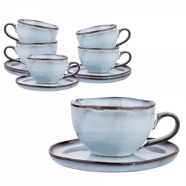ALTOM DESIGN REACTIVE BLUE zestaw 6 sztuk porcelanowa filiżanka 200 ml ze spodkiem 15 cm